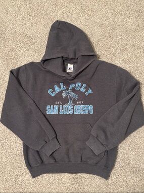 Russell Athletic Black Pullover Hoodie with Blue Cal Poly Graphic